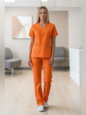 Cherokee Straight-Leg Scrub Set in Bright Orange